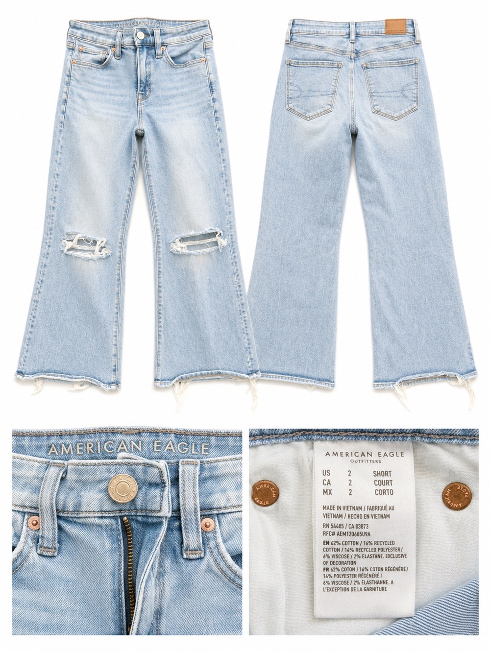 American Eagle Outfitters Light Blue Wide Leg Distressed Jeans